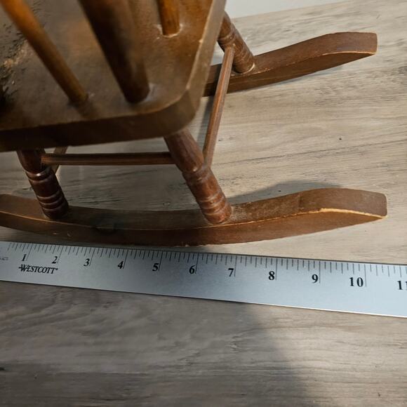 Vintage Wood Mini Rocking Chair 90s Cottage Decor Doll Chair Plant Holder Rustic - Picture 14 of 16